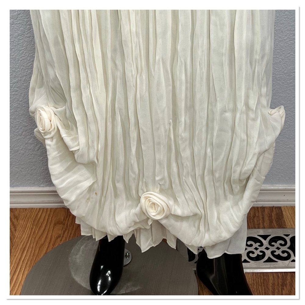 CDC Vintage Caren Desiree Maxi Dress Sz 14 Cream Polyester Floral Embellishment - Picture 4 of 11